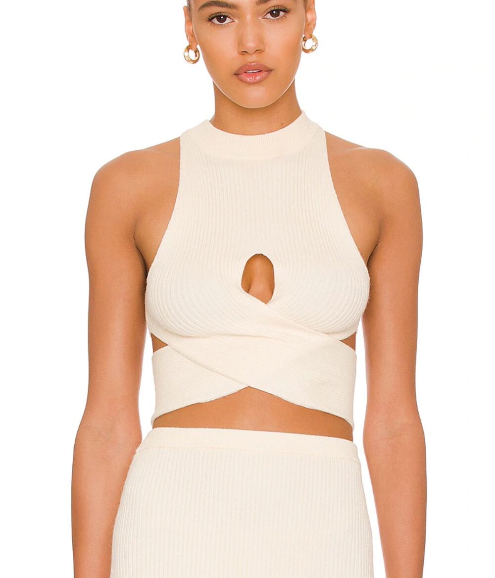 Camila Coelho Ivory Cream Macadamia Knit Crossover Top Size XS